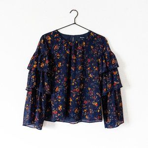 Madewell Floral Ruffle Sleeve Blouse XS